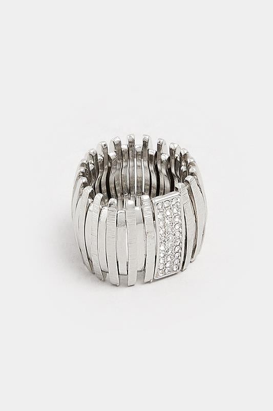 Evans Yours Silver Tone Stretch Diamante Ring