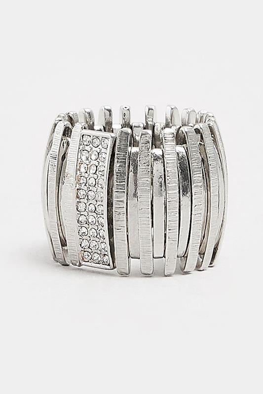 Evans Yours Silver Tone Stretch Diamante Ring