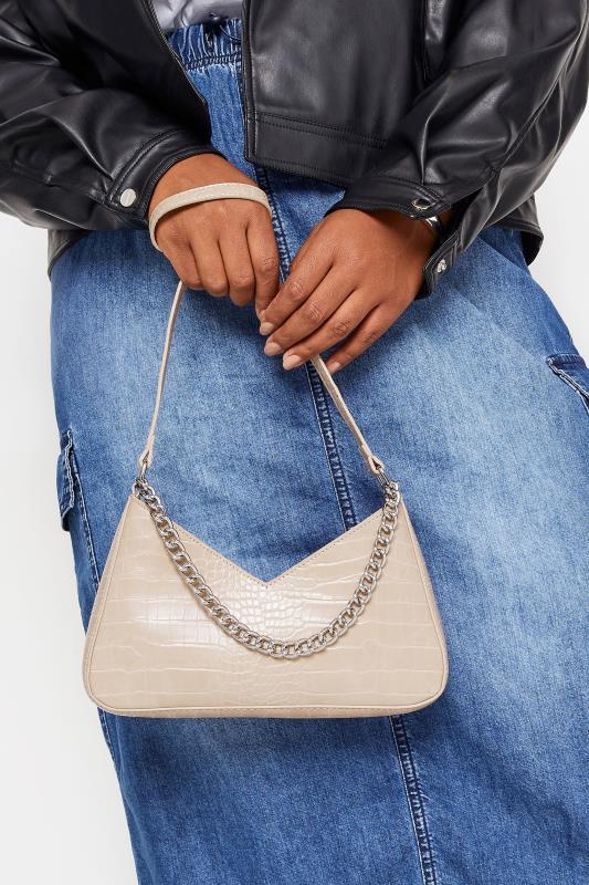evans Yours Stone Brown Chain Detail Shoulder Bag