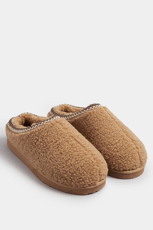 Evans Yours Tan Brown Borg Stitch Mules