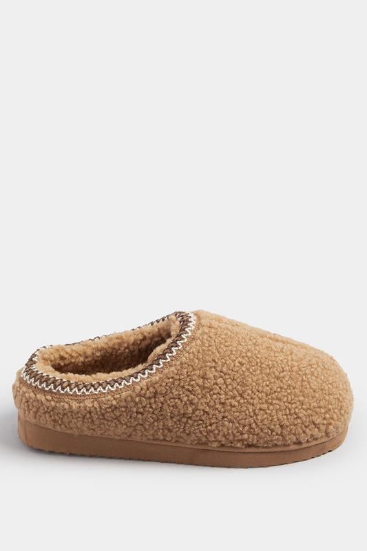 Evans Yours Tan Brown Borg Stitch Mules