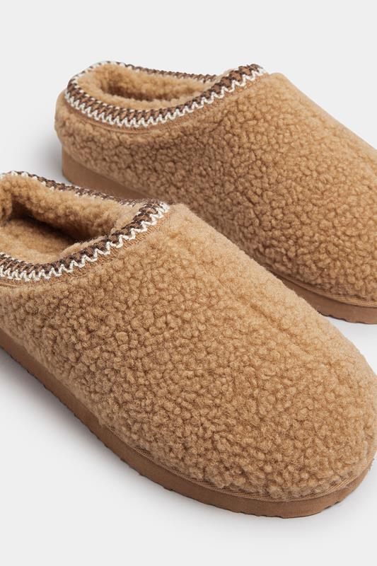 Evans Yours Tan Brown Borg Stitch Mules