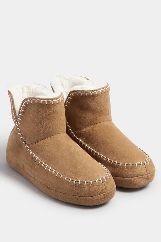 Evans Yours Tan Brown Whipstitch Boot Slippers