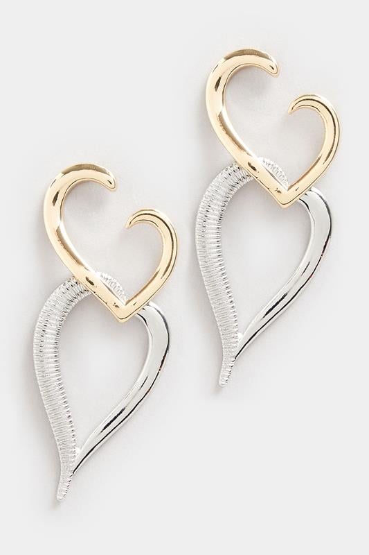Evans Yours Two Tone Silver & Gold Heart Earrings