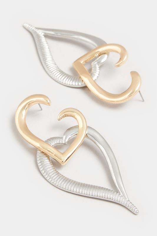 Evans Yours Two Tone Silver & Gold Heart Earrings