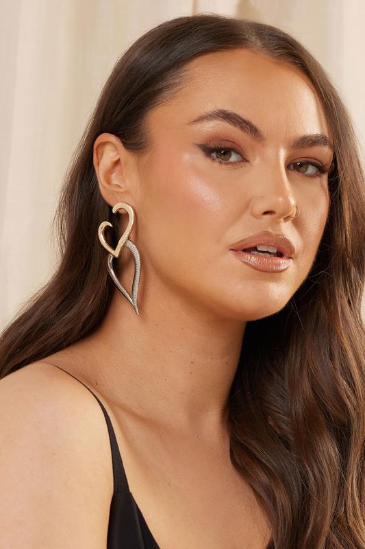 evans Yours Two Tone Silver & Gold Heart Earrings