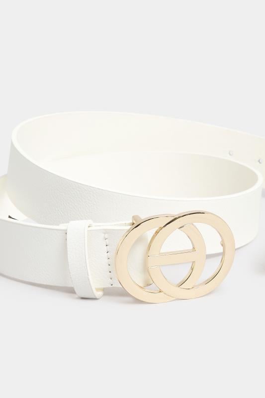 Evans Yours White Double Ring Faux Leather Belt