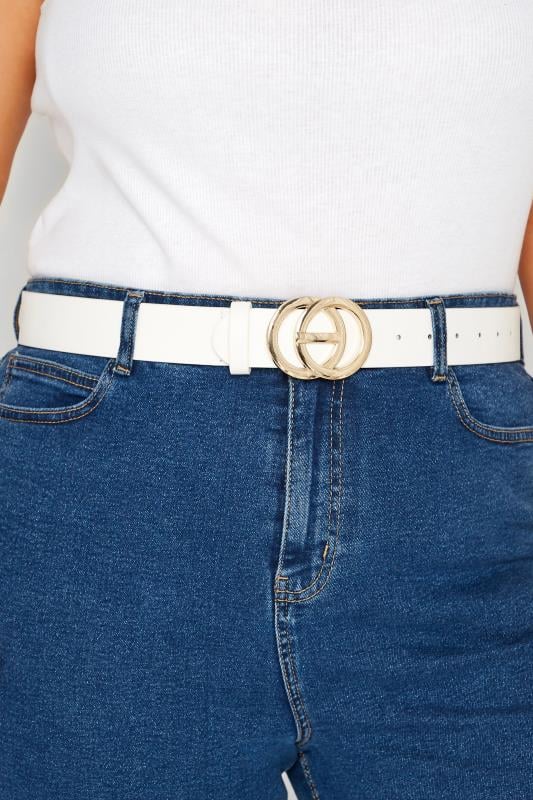 evans Yours White Double Ring Faux Leather Belt