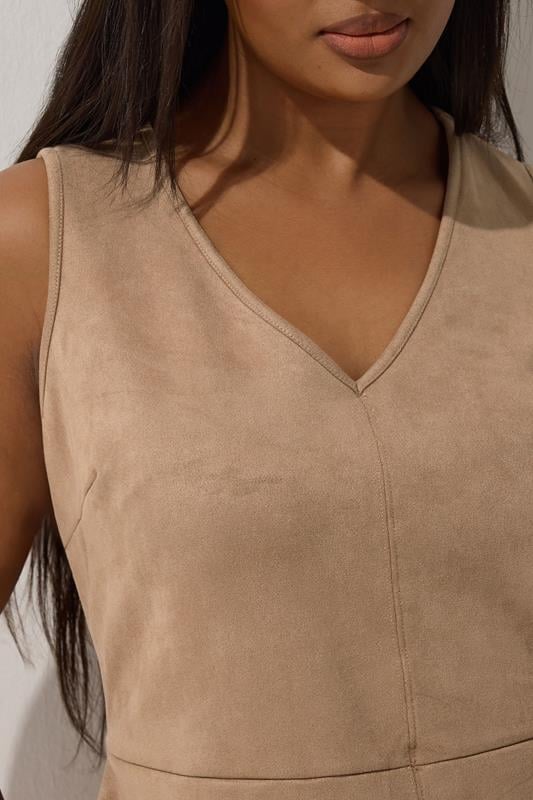 Evans LIMITED COLLECTION Curve Beige Brown Faux Suede Pinafore Dress