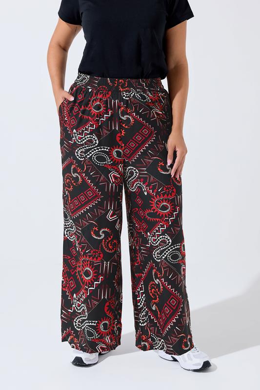 Evans LIMITED COLLECTION Curve Black Aztec Snake Wide Leg Trousers