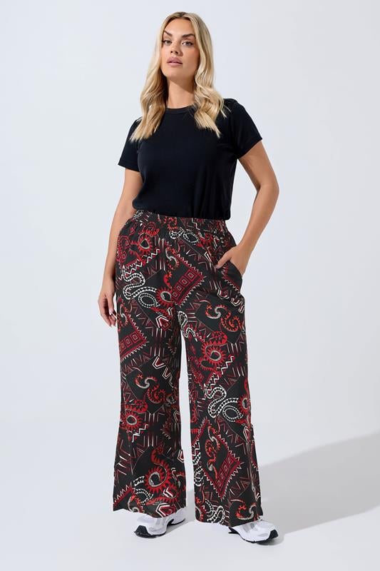 evans LIMITED COLLECTION Curve Black Aztec Snake Wide Leg Trousers