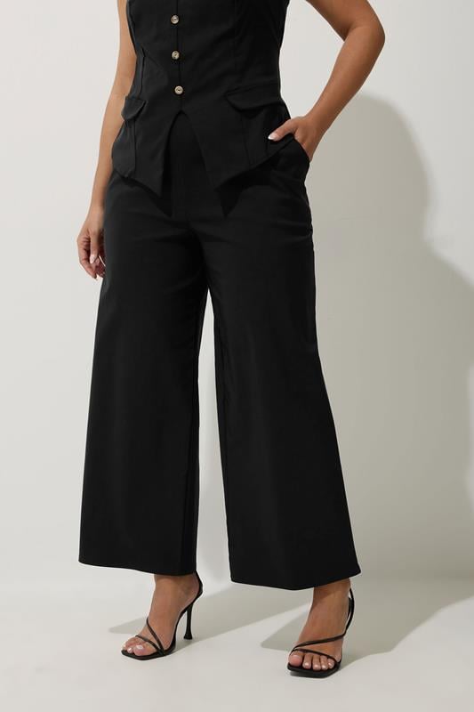 Evans LIMITED COLLECTION Curve Black Bengaline Wide Leg Trousers