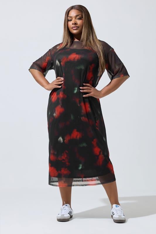 Evans LIMITED COLLECTION Curve Black Blurred Floral Mesh Midaxi Dress