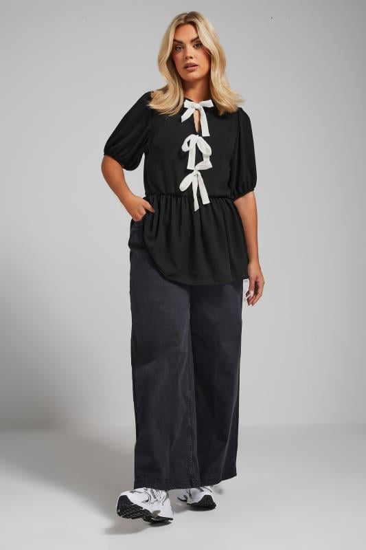 Evans LIMITED COLLECTION Curve Black Bow Tie Front Top
