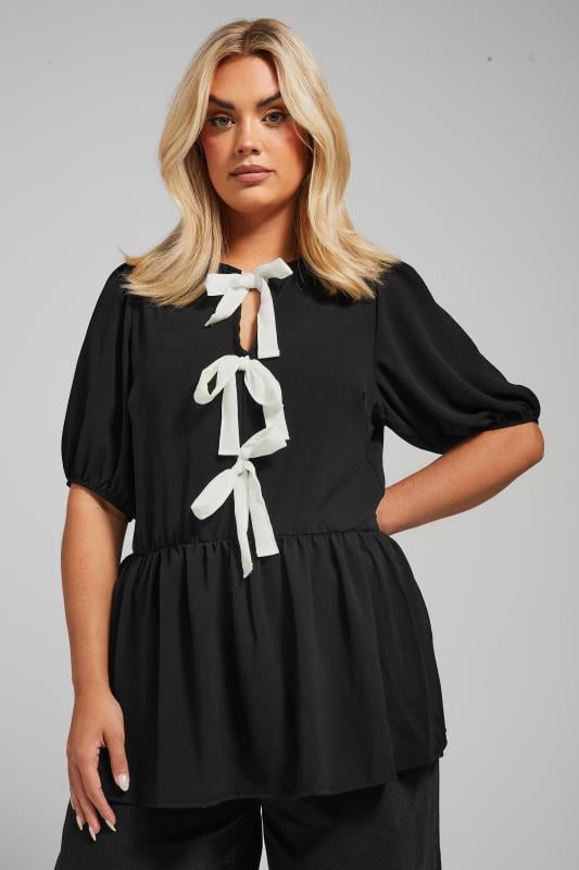 evans LIMITED COLLECTION Curve Black Bow Tie Front Top