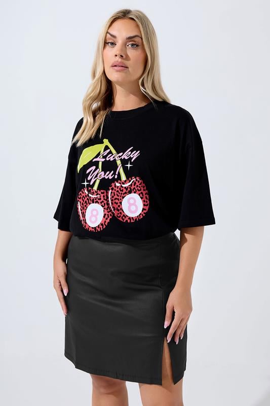 evans LIMITED COLLECTION Curve Black Coated Split Hem Mini Skirt