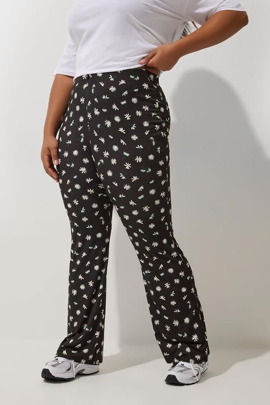 Evans LIMITED COLLECTION Curve Black Daisy Print Flared Trousers