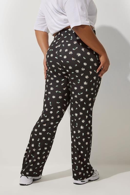 Evans LIMITED COLLECTION Curve Black Daisy Print Flared Trousers