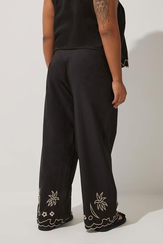Evans LIMITED COLLECTION Curve Black Embroidered Wide Leg Trousers