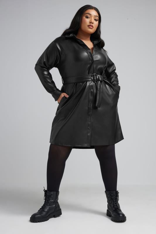 evans LIMITED COLLECTION Curve Black Faux Leather Shirt Dress