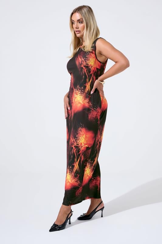 evans LIMITED COLLECTION Curve Black Fire Print Maxi Dress