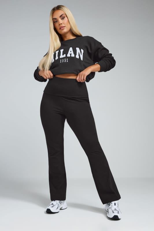 evans LIMITED COLLECTION Curve Black Fold Over Kick Flare Leggings