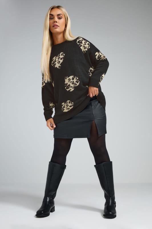 Evans LIMITED COLLECTION Curve Black Leopard Print Heart Jumper