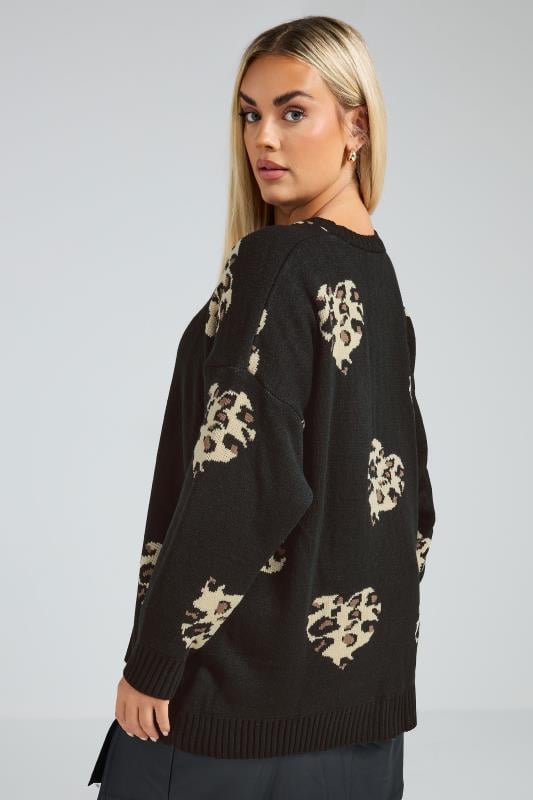 Evans LIMITED COLLECTION Curve Black Leopard Print Heart Jumper