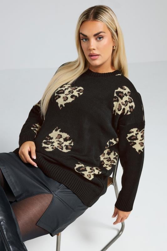 evans LIMITED COLLECTION Curve Black Leopard Print Heart Jumper