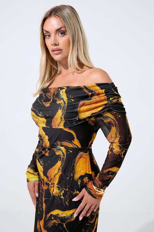 Evans LIMITED COLLECTION Curve Black Marble Mesh Bardot Midi Dress