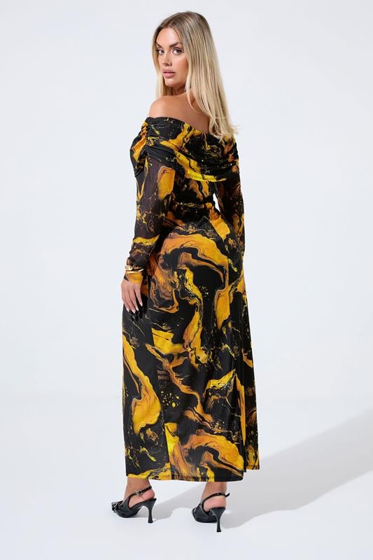 Evans LIMITED COLLECTION Curve Black Marble Mesh Bardot Midi Dress