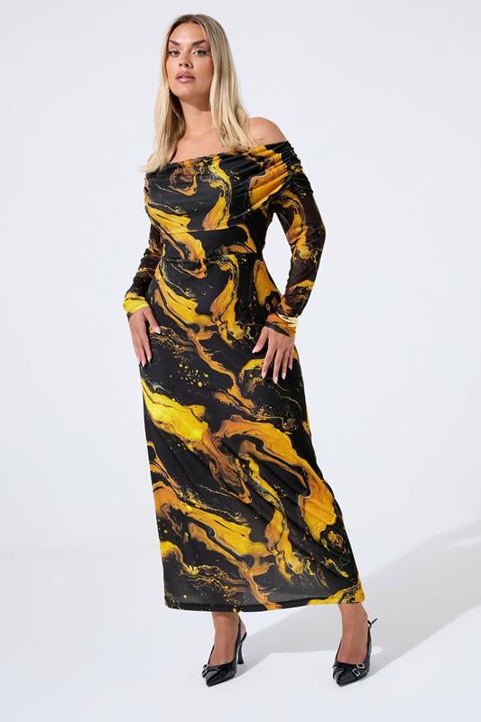 evans LIMITED COLLECTION Curve Black Marble Mesh Bardot Midi Dress
