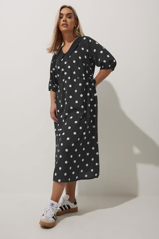 Evans LIMITED COLLECTION Curve Black Polka Dot Collared Dress