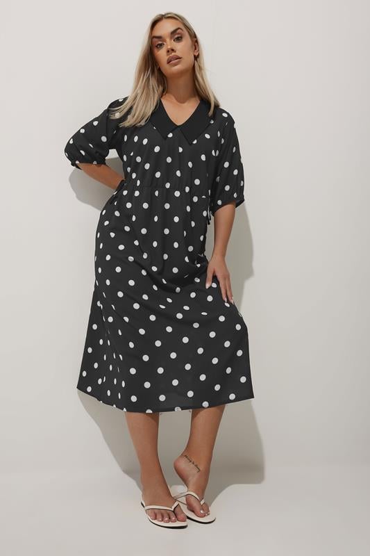 evans LIMITED COLLECTION Curve Black Polka Dot Collared Dress
