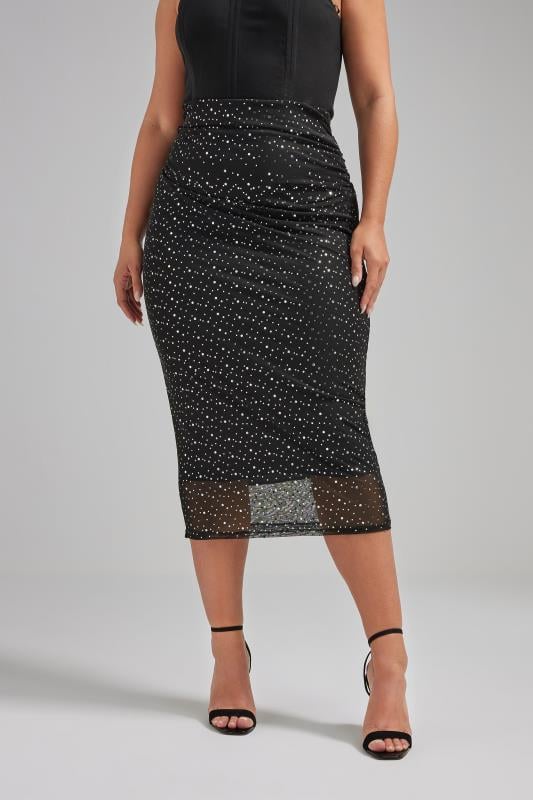 Evans LIMITED COLLECTION Curve Black Sparkle Mesh Midaxi Skirt