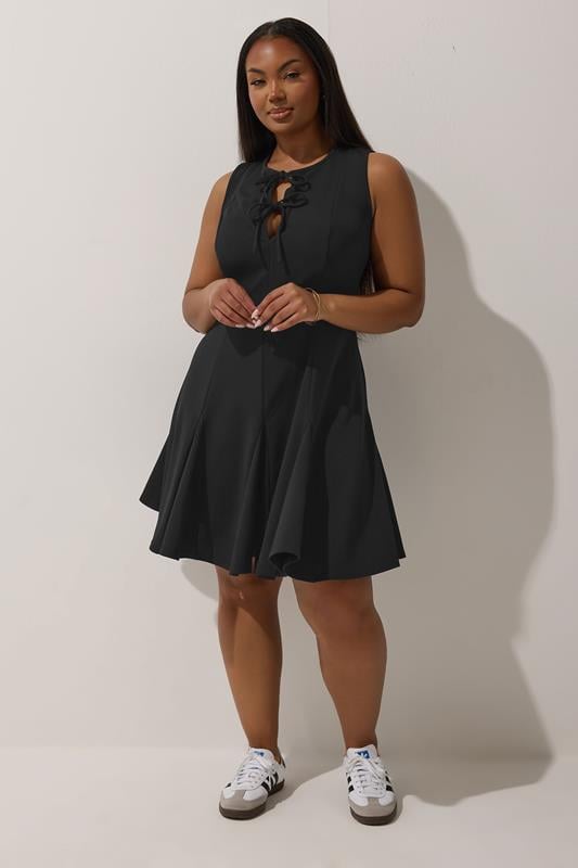 evans LIMITED COLLECTION Curve Black Tie Front Pleated Smock Dress