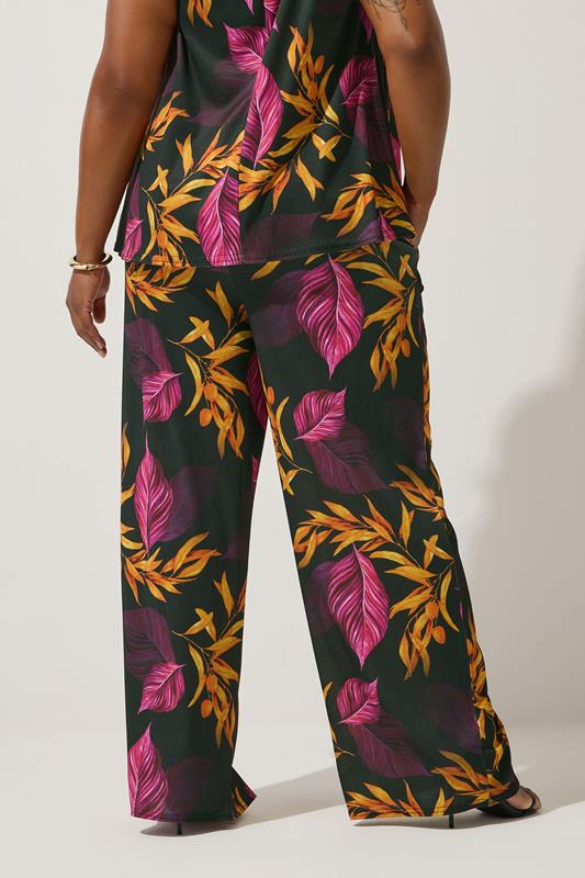 Evans LIMITED COLLECTION Curve Black Tropical Palm Print Wide Leg Trousers