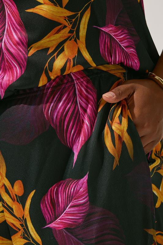 Evans LIMITED COLLECTION Curve Black Tropical Palm Print Wide Leg Trousers