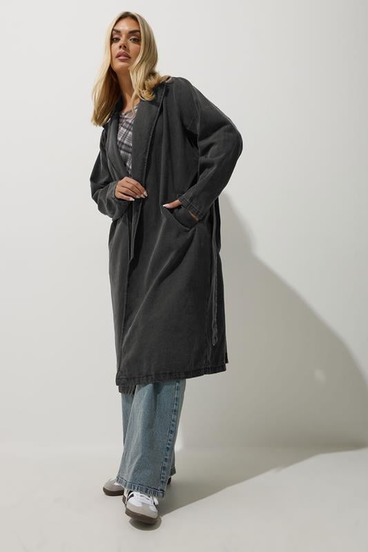 Evans LIMITED COLLECTION Curve Black Washed Belted Denim Trench Coat