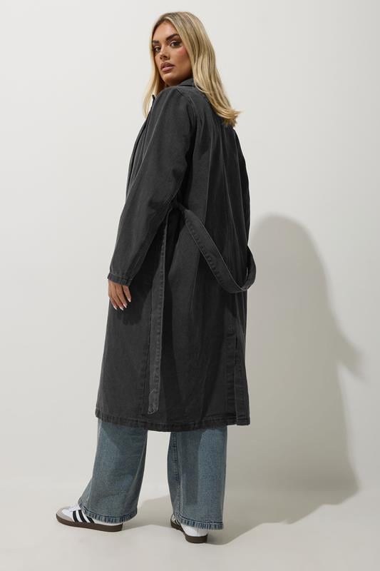Evans LIMITED COLLECTION Curve Black Washed Belted Denim Trench Coat
