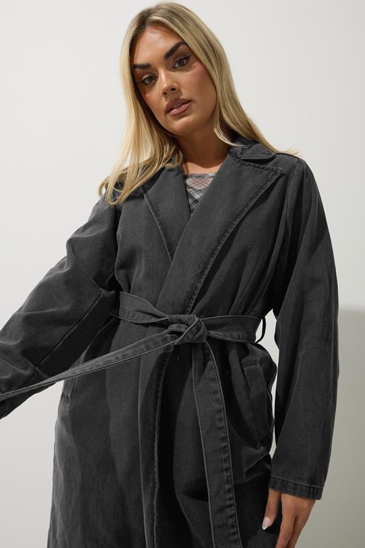Evans LIMITED COLLECTION Curve Black Washed Belted Denim Trench Coat
