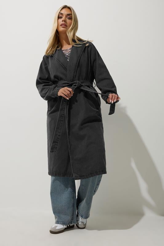 evans LIMITED COLLECTION Curve Black Washed Belted Denim Trench Coat