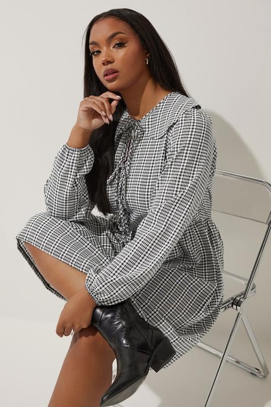 Evans LIMITED COLLECTION Curve Black & White Gingham Collared Dress