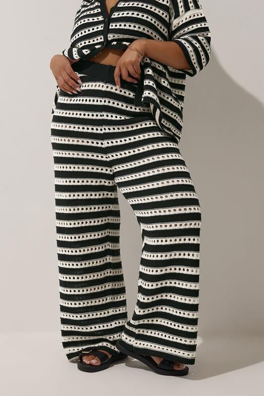 Evans LIMITED COLLECTION Curve Black & White Stripe Crochet Wide Leg Trousers