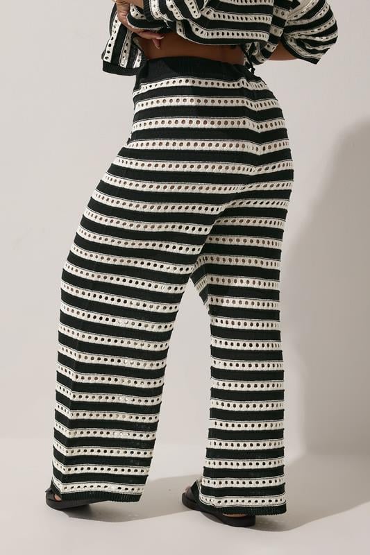 Evans LIMITED COLLECTION Curve Black & White Stripe Crochet Wide Leg Trousers