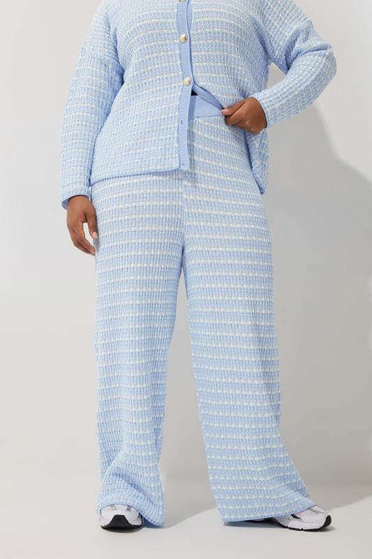 Evans LIMITED COLLECTION Curve Blue Boucle Wide Leg Trousers