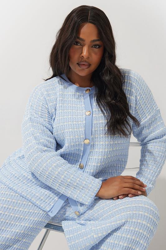 Evans LIMITED COLLECTION Curve Blue Boucle Wide Leg Trousers