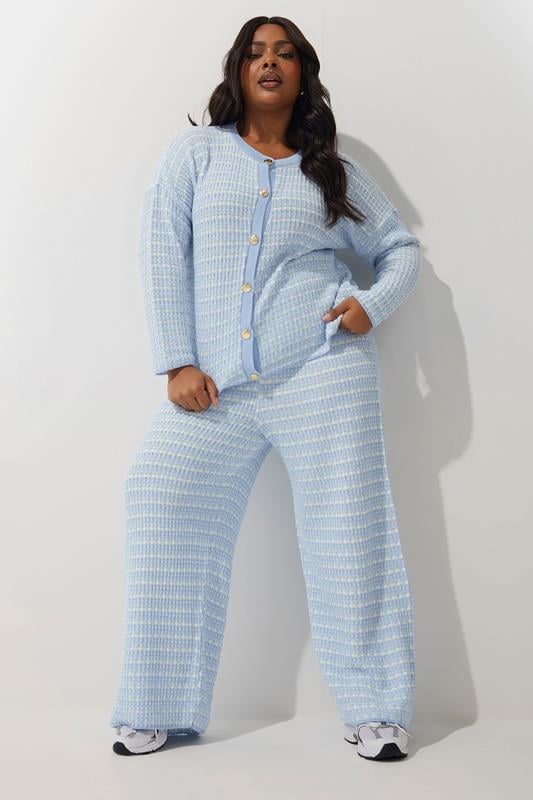 evans LIMITED COLLECTION Curve Blue Boucle Wide Leg Trousers