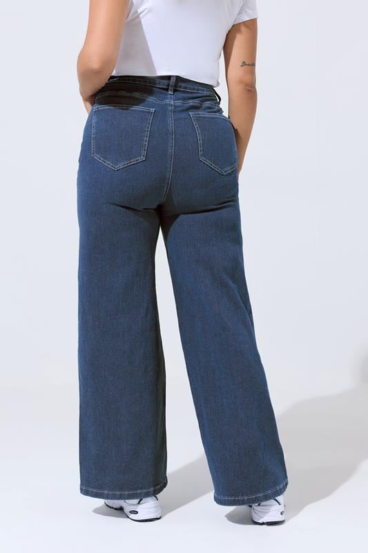 Evans LIMITED COLLECTION Curve Blue Bow Embroidered Wide Leg Jeans