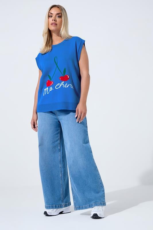 Evans LIMITED COLLECTION Curve Blue Cherry Knitted Vest Top